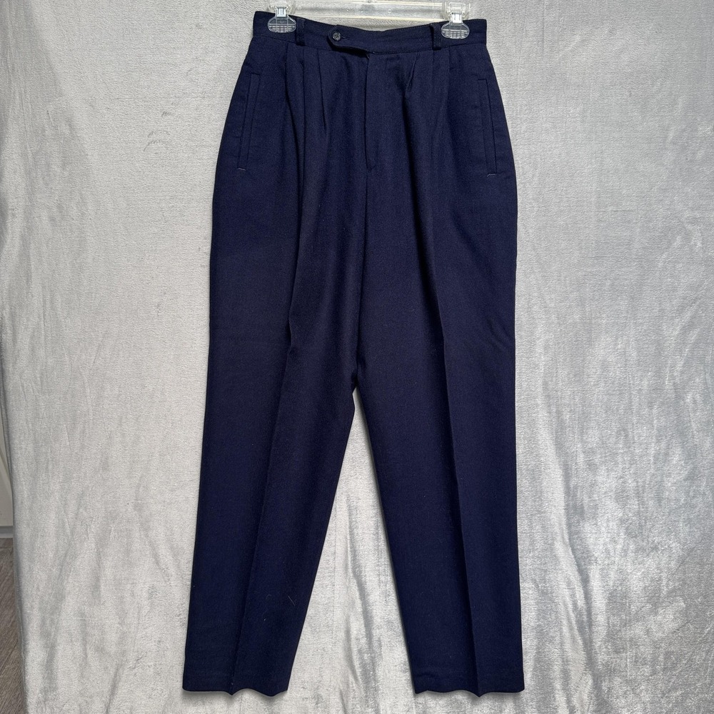 Chaus Dress Pants 28x30 Womens 12 Blue Wool-Blend Twill Pleated Lined Workwear